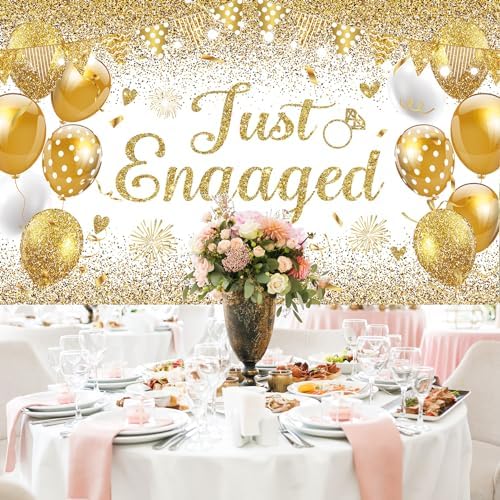 White Gold Just Engaged Banner - 708x433 Inches
