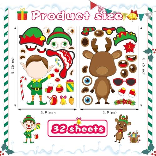32 Sheet Christmas Stickers for Kids Make Your Own Characters