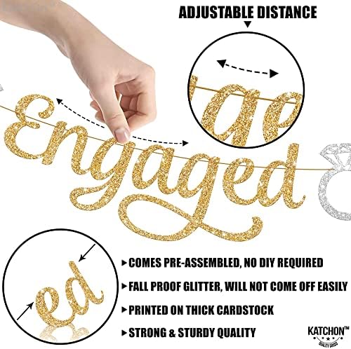 KatchOn Gold and Silver Glitter Engagement Banner - 10 Feet 2 Strings No DIY