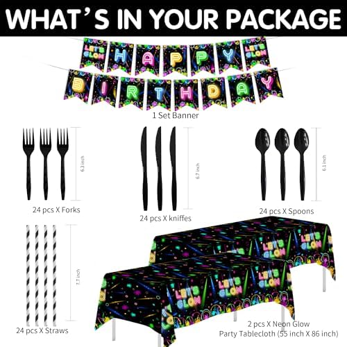 Neon Glow Birthday Party Decorations Set Serves 24