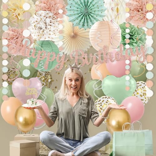Sage Green Blush Pink Birthday Decorations for Women Girls