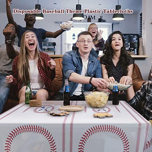 Durony 3 Pack Baseball Tablecloth 108x54 Inch Plastic Cover for Parties