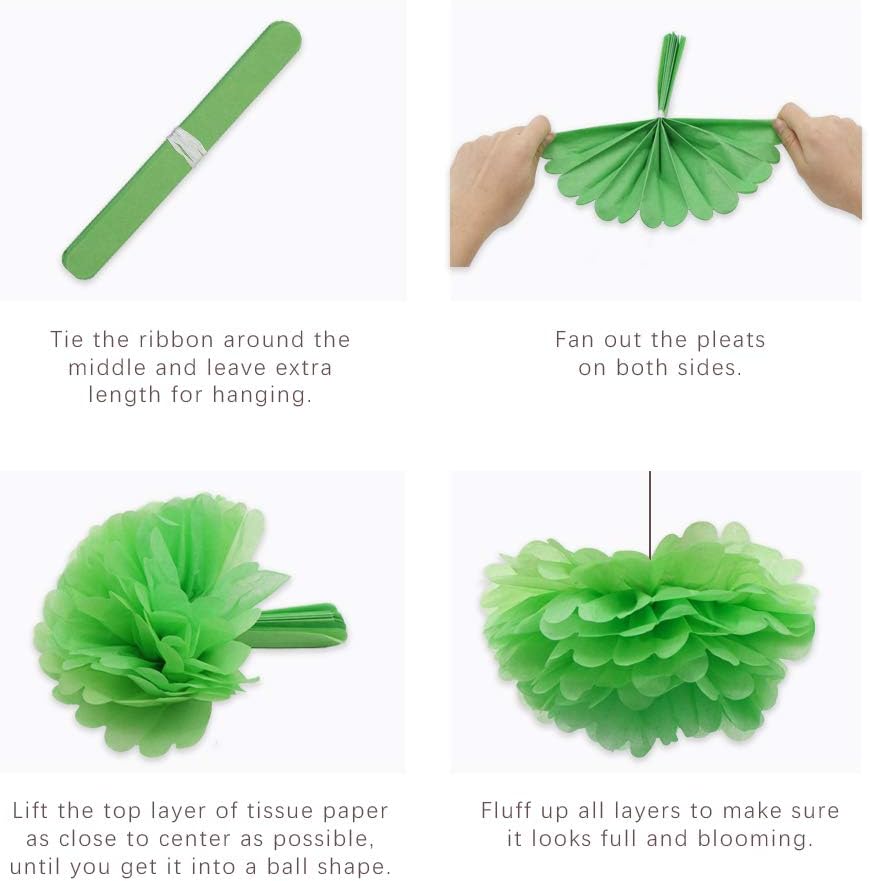 Green White Party Decorations Set Fans Pom Poms Tassels Garland
