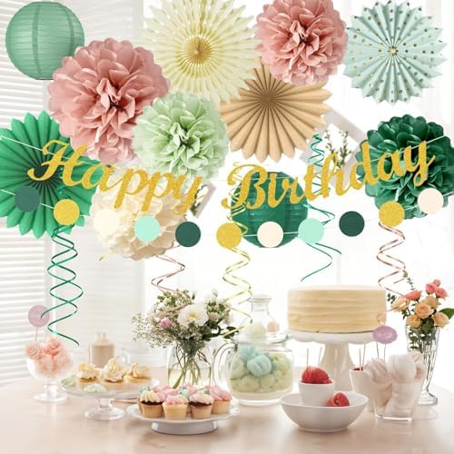 FunHot Sage Green and Dusty Pink Party Decorations Set