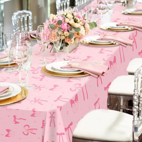 PHOGARY Pink Bow Tablecloths 3PCS for Birthday Party