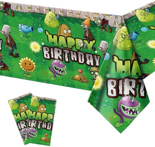 Deenor 2Pcs Plants Zombies Tablecloth for Birthday Party