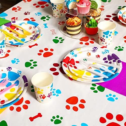 Tegeme 3 Pcs Dog Paw Print Tablecloth 54x108 Inch