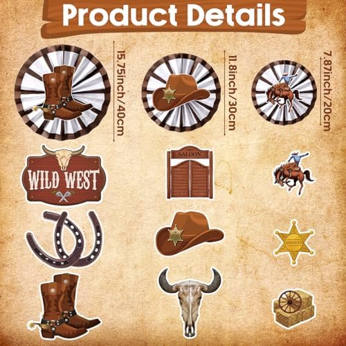 18 Pack Wild Western Decorations Fans and Wagon Wheels Set