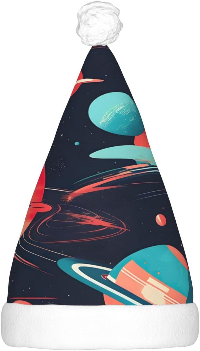 QINZHENG LED Christmas Hat with Space Planets Print for Adults