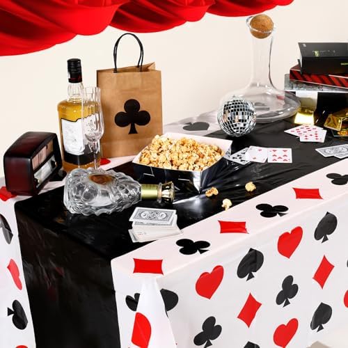 Hosuly 3 Pcs Casino Tablecloths Poker Theme Black 51x108 Inch