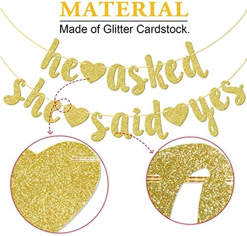 He Asked She Said Yes Gold Glitter Banner Wedding Decor