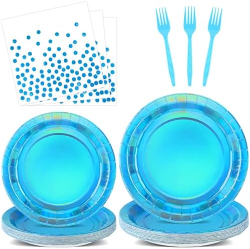 100 Pcs Iridescent Blue Plates and Napkins Party Set