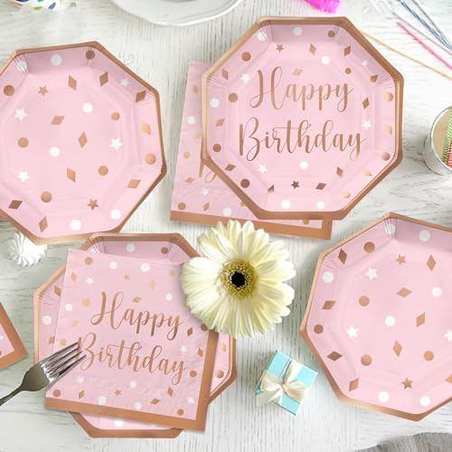 Rose Gold Birthday Party Supplies Set for 25 Guests