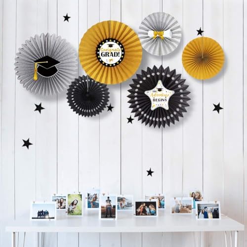 Decor365 Black Gold Silver Graduation Party Decor Fan Kit