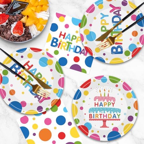 40 Pcs Happy Birthday Paper Plates Napkins Set