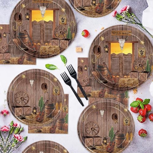 Oigco Wild West Party Plates and Napkins Set for 24 Guests