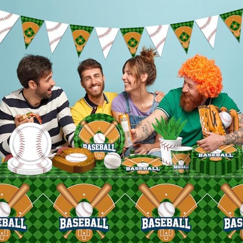 Baseball Party Decorations 143Pcs Plates Napkins Cups Tablecloth Banner