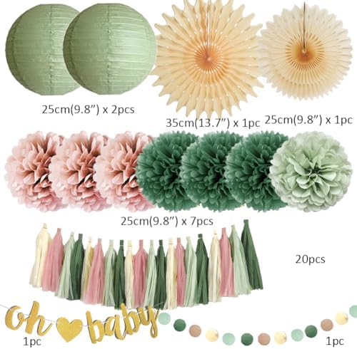 Dusty Pink and Sage Green Baby Shower Decor Kit