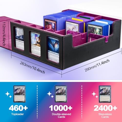 UAONO Card Storage Box with Display Window and 10 Dividers - Black Purple