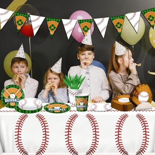 Baseball Party Decorations 143Pcs Plates Napkins Cups Tablecloth Banner