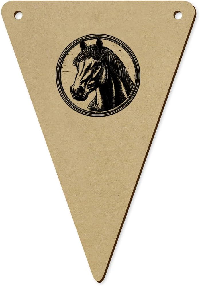 Azeeda 5pcs 140mm Horse Portrait Wooden Bunting Flags