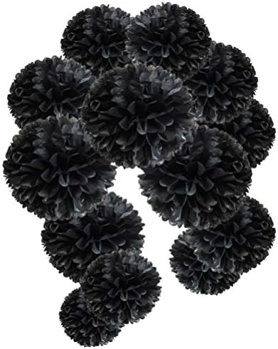 MOWO Black Tissue Paper Pom Poms Party Decor 12pc