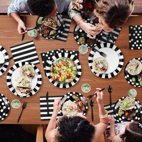 170 Pieces Black and White Party Supplies Set for 24 Guests
