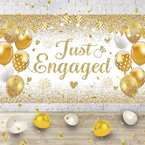 White Gold Just Engaged Banner - 708x433 Inches
