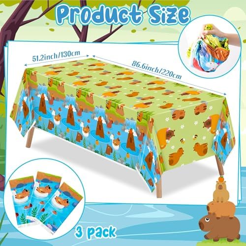 Capybara Party Tablecloths 3Pcs Birthday Decorations