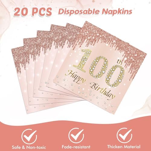 100th Birthday Decorations Rose Gold Party Supplies