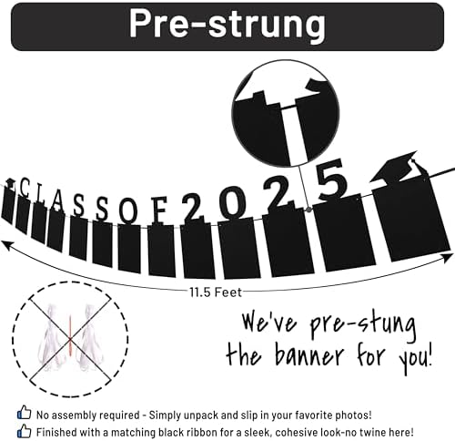 Class of 2025 Graduation Photo Banner with Pre-Strung Ribbons