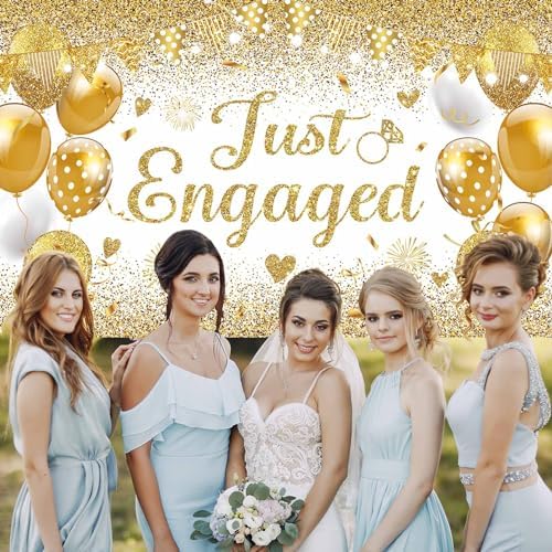 White Gold Just Engaged Banner - 708x433 Inches