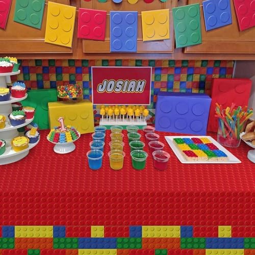 3PCS Building Block Tablecloths 54x108 Inches Durable Plastic Party Decor