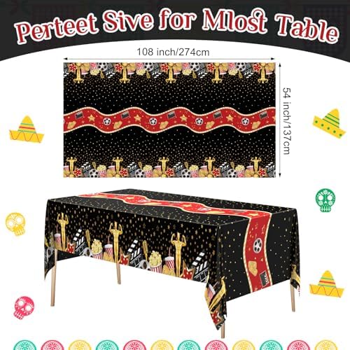 Oudain 6 Pcs Movie Night Tablecloth Set Black