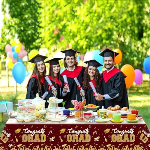 Chiazllta 3 Piece Graduation Tablecloth Set Maroon Gold