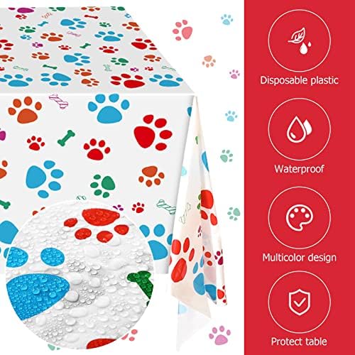 Tegeme 3 Pcs Dog Paw Print Tablecloth 54x108 Inch