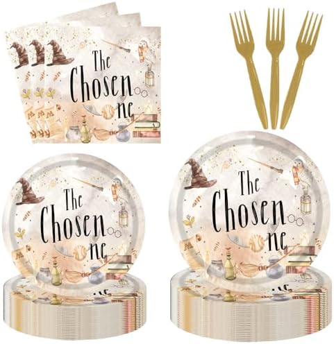 96PCS Wizard Themed Plates Napkins Forks Party Set for 24 Guests