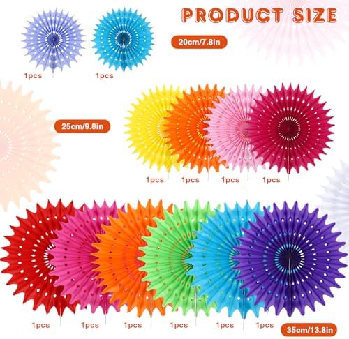 BestoFun 12PCS Paper Fans Mexican Party Decorations