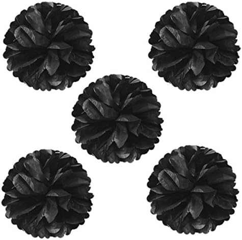 Allydrew 8 Inch Set of 5 Black Tissue Pom Poms