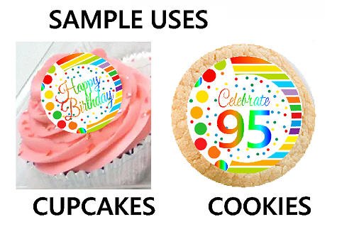 Happy 75th Birthday 2inch Rainbow Edible Cupcake Toppers -12ct
