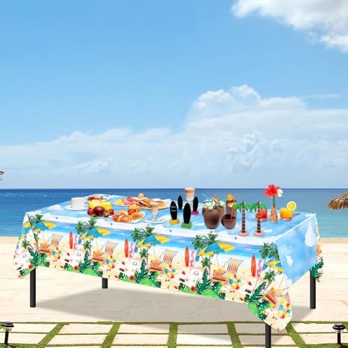PHOGARY 3PCS Disposable Plastic Beach Tablecloth 54X108 Summer Party Decor