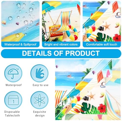 PHOGARY 3PCS Disposable Plastic Beach Tablecloth 54X108 Summer Party Decor