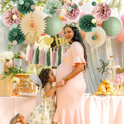Dusty Pink and Sage Green Baby Shower Decor Kit