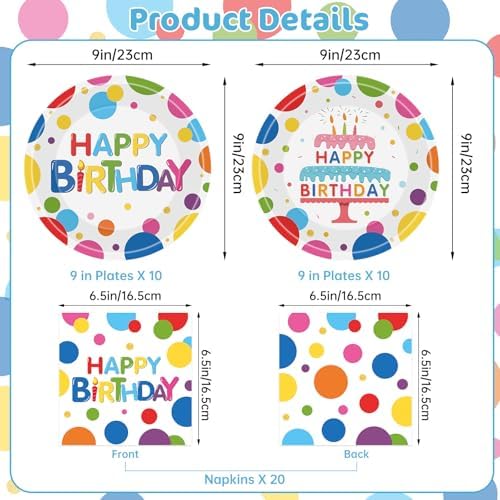 40 Pcs Happy Birthday Paper Plates Napkins Set