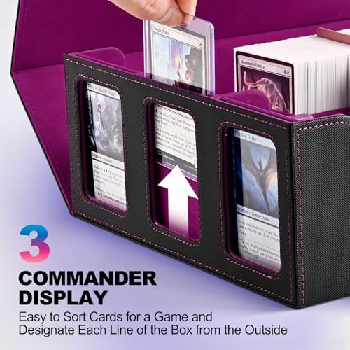 UAONO Card Storage Box with Display Window and 10 Dividers - Black Purple