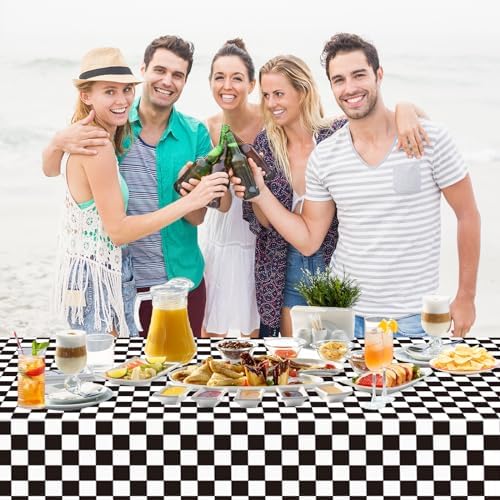 WNINK 2 Pack Black and White Checkered Party Tablecloths