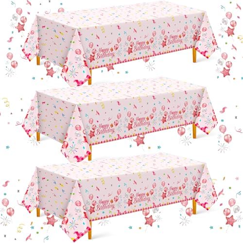 Oudain 3 Pcs Pink Birthday Tablecloths