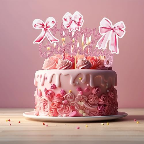 Pink Bow Coquette Cake Topper for Birthday Decorations