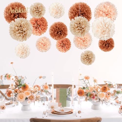 AOBKIAT Tissue Paper Pom Poms 16 PCS Fall Wedding Decorations