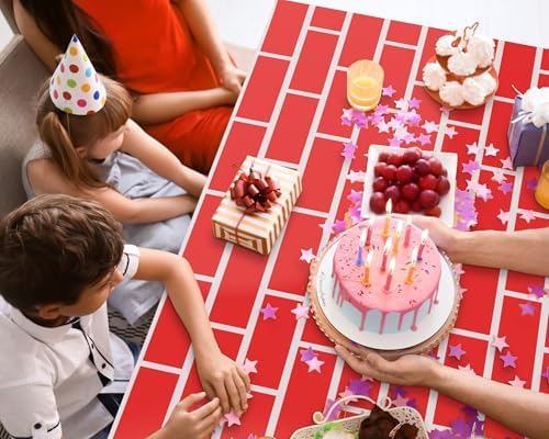 Oudain 4pcs 54x108 Inch Building Block Tablecloths for Kids Birthday Party